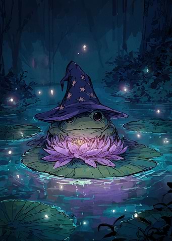 Frog Wizard on Lily Pad