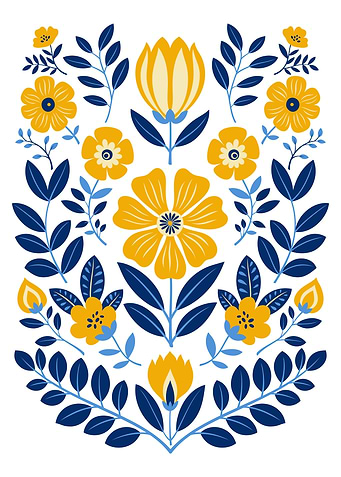 Floral Pattern in Yellow and Blue