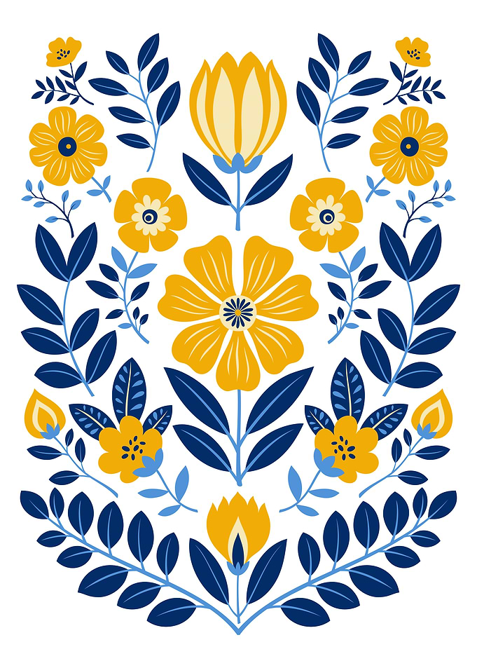 Floral Pattern in Yellow and Blue