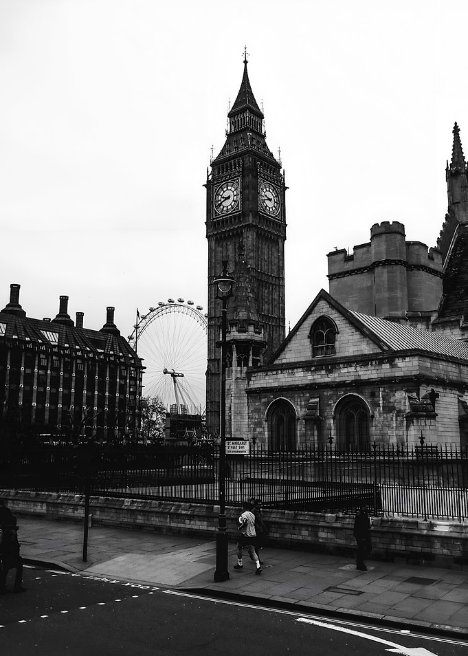 London cityscape in black and white