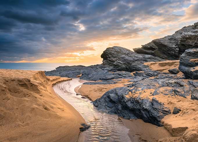 Coastal Stream at Sunset