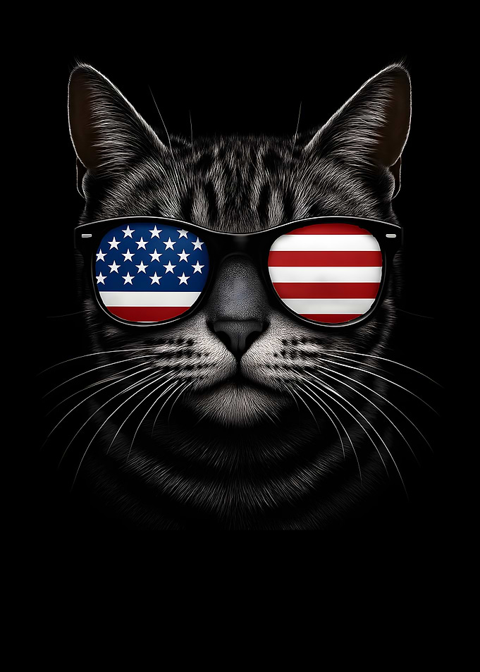 Patriotic Cat with American Flag Sunglasses