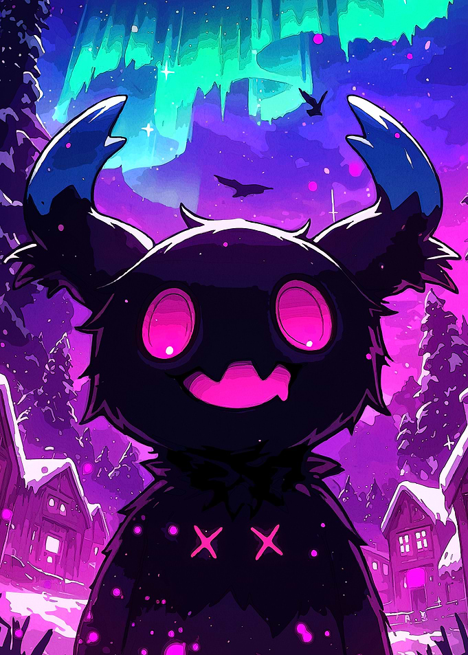 Cute Monster Winter Landscape