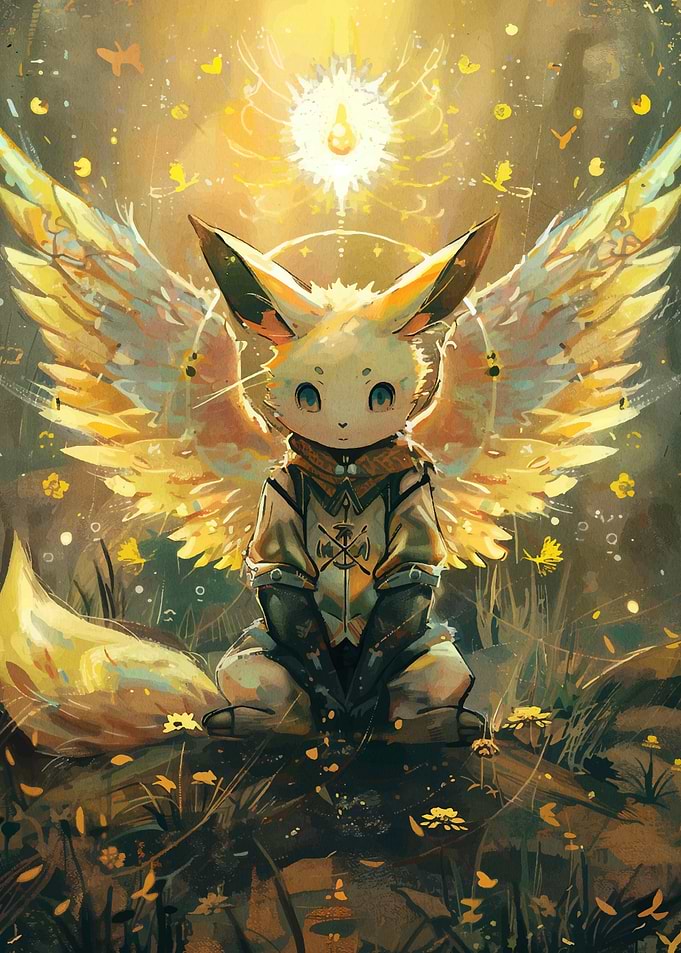 Winged Fox Character in Golden Light