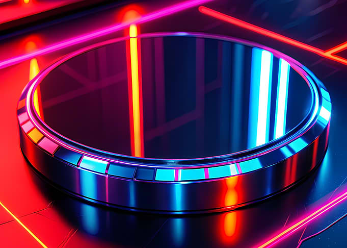Futuristic neon podium with vibrant lights – Podio futurista de neón con luces vibrantes