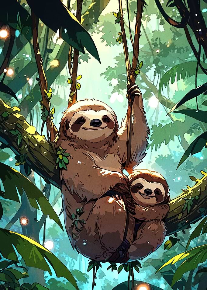 Sloth mother baby jungle