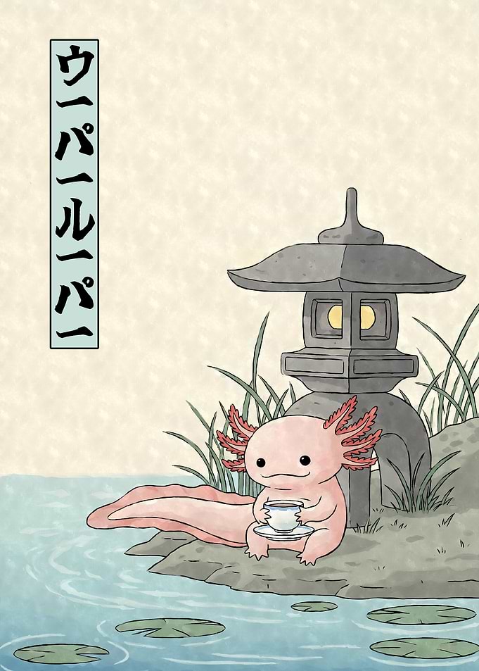 Axolotl Tea Time by the Pond Ukiyo-e