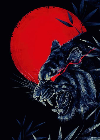 Tiger Roar with Red Moon