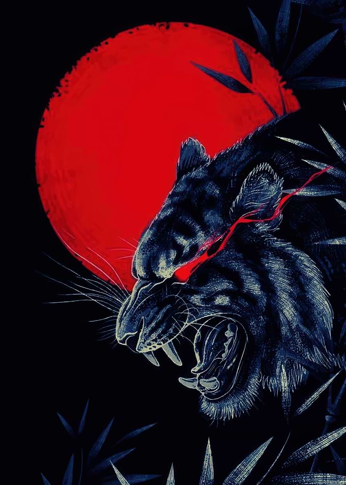 Tiger Roar with Red Moon