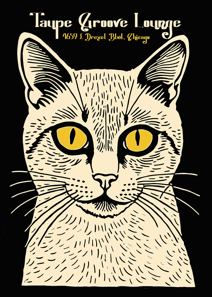 Taupe Groove Lounge Cat Illustration