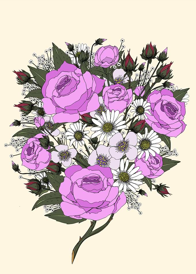Floral Bouquet with Roses and Daisies