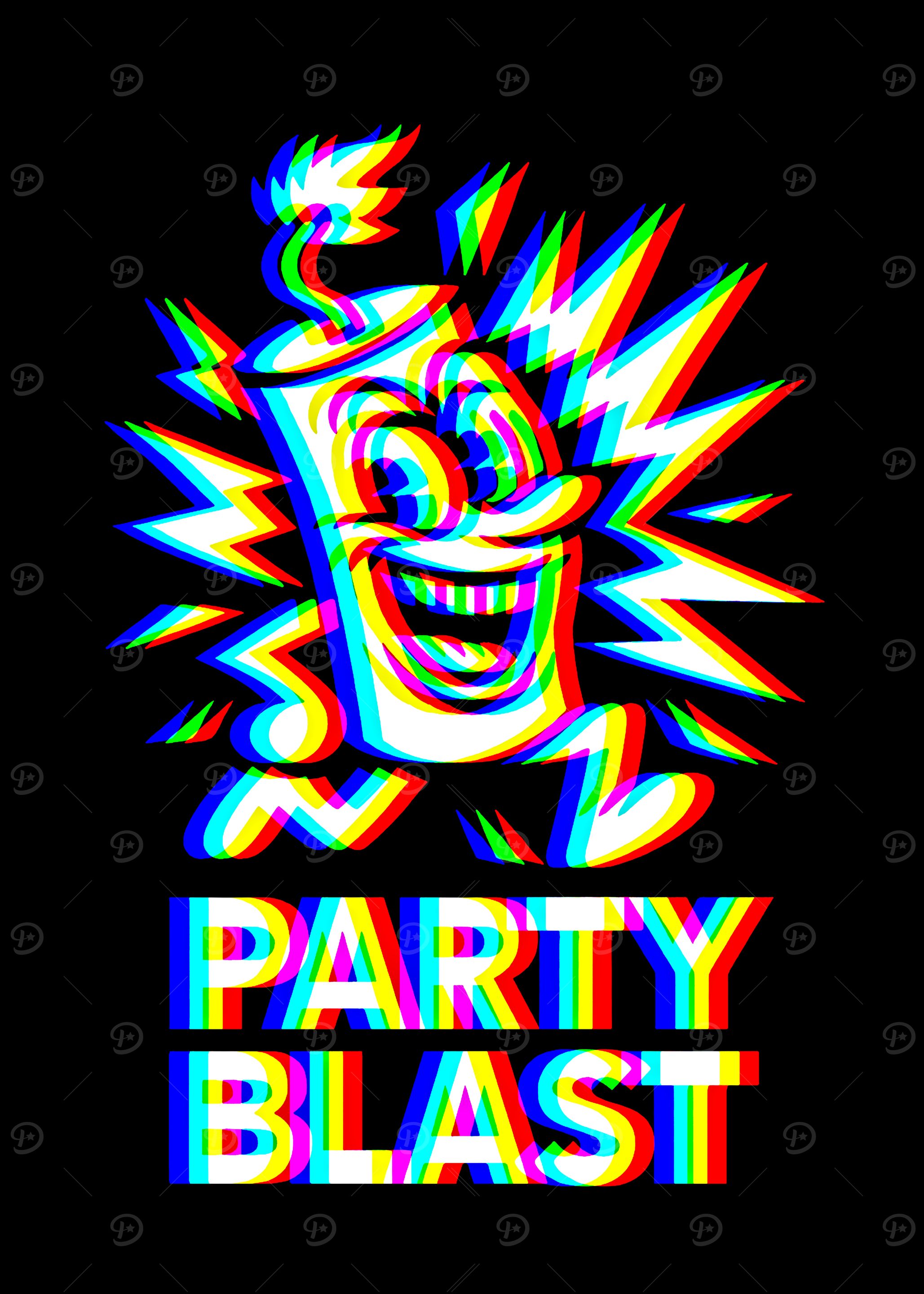 Party Blast Cartoon with Glitch Effect