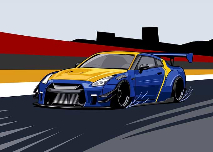 Blue and Yellow Sports Car Illustration