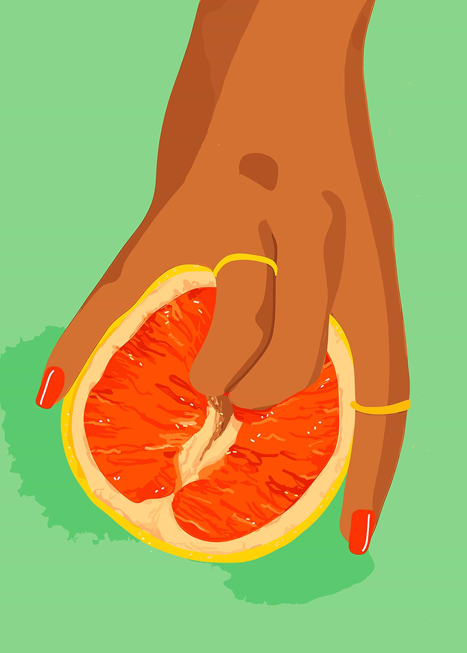 Hand Squeezing Grapefruit Digital Art