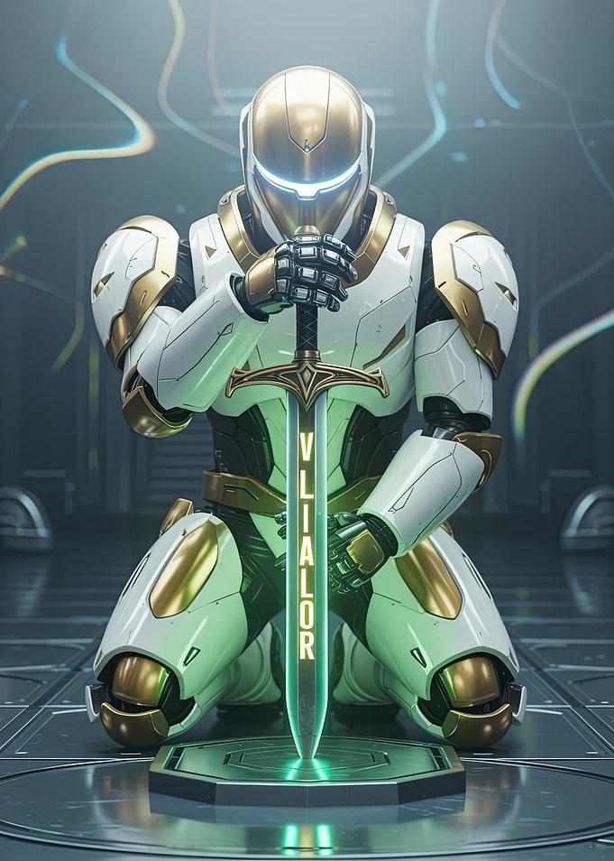 Futuristic Knight with Glowing Sword