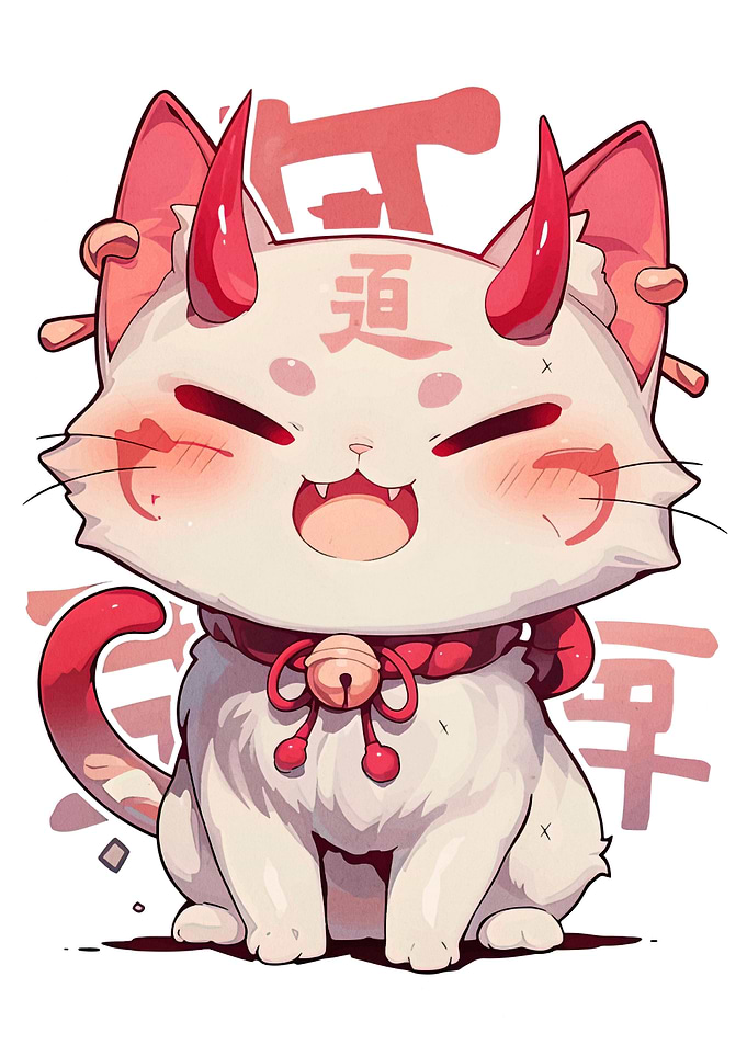 Cute Oni Cat Illustration
