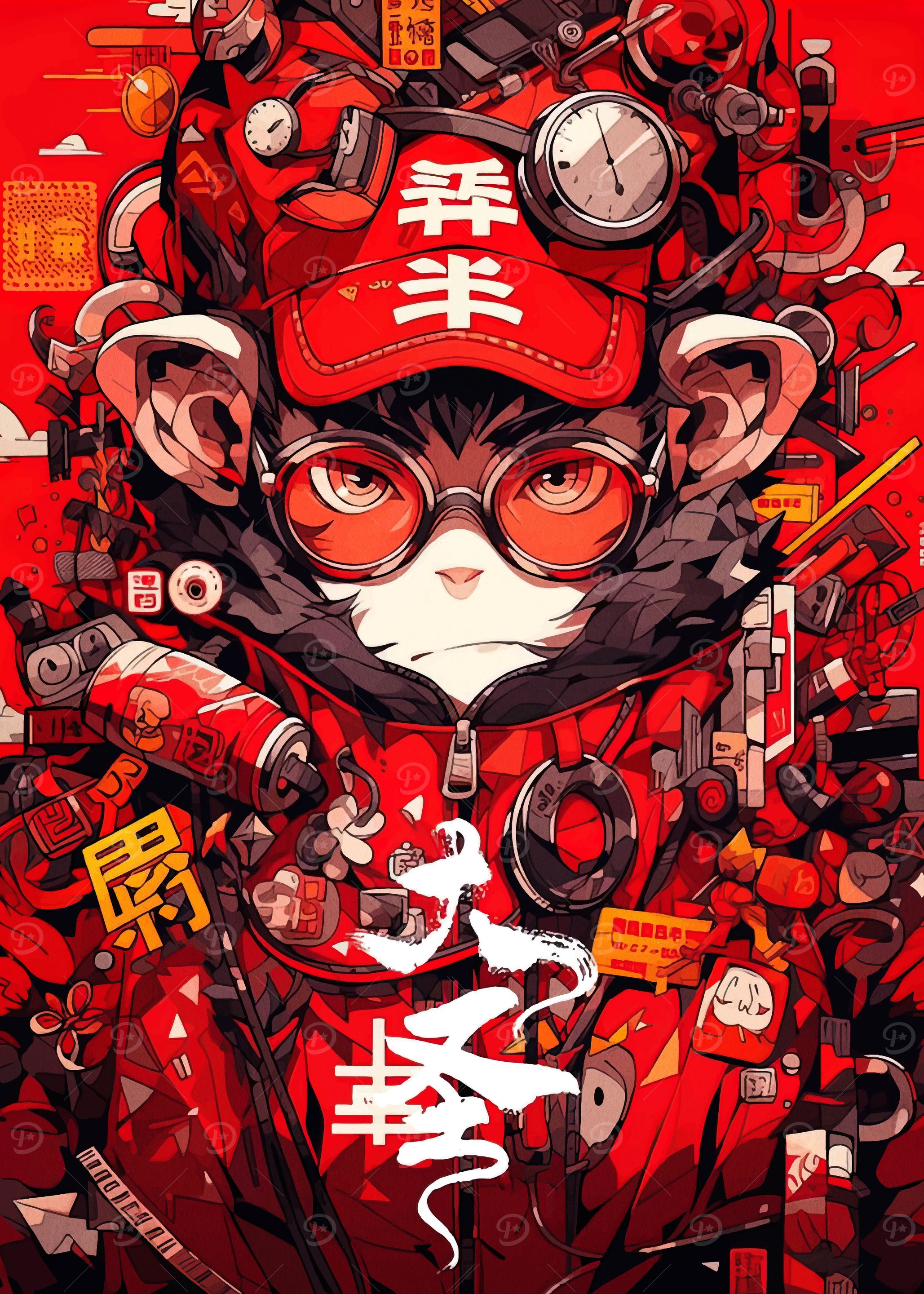 Red Anime Character with Gadgets