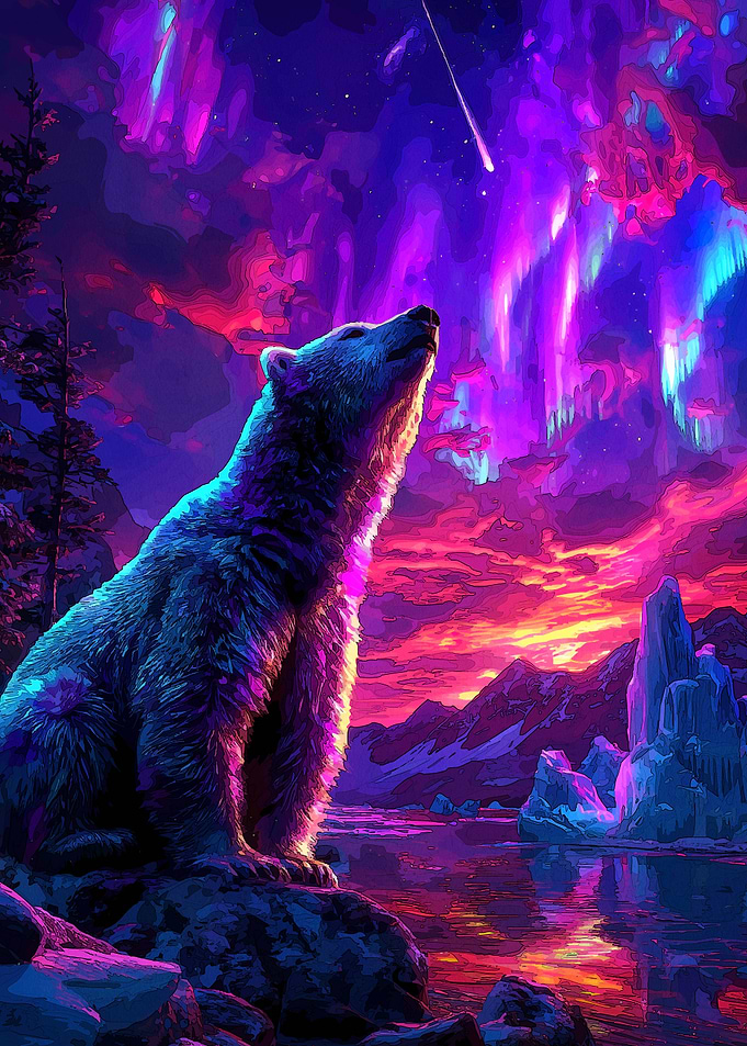 Polar Bear Aurora Borealis Nightscape