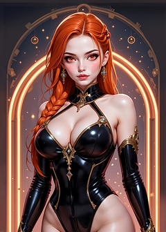 Elegant Red-haired woman in black bodysuit
