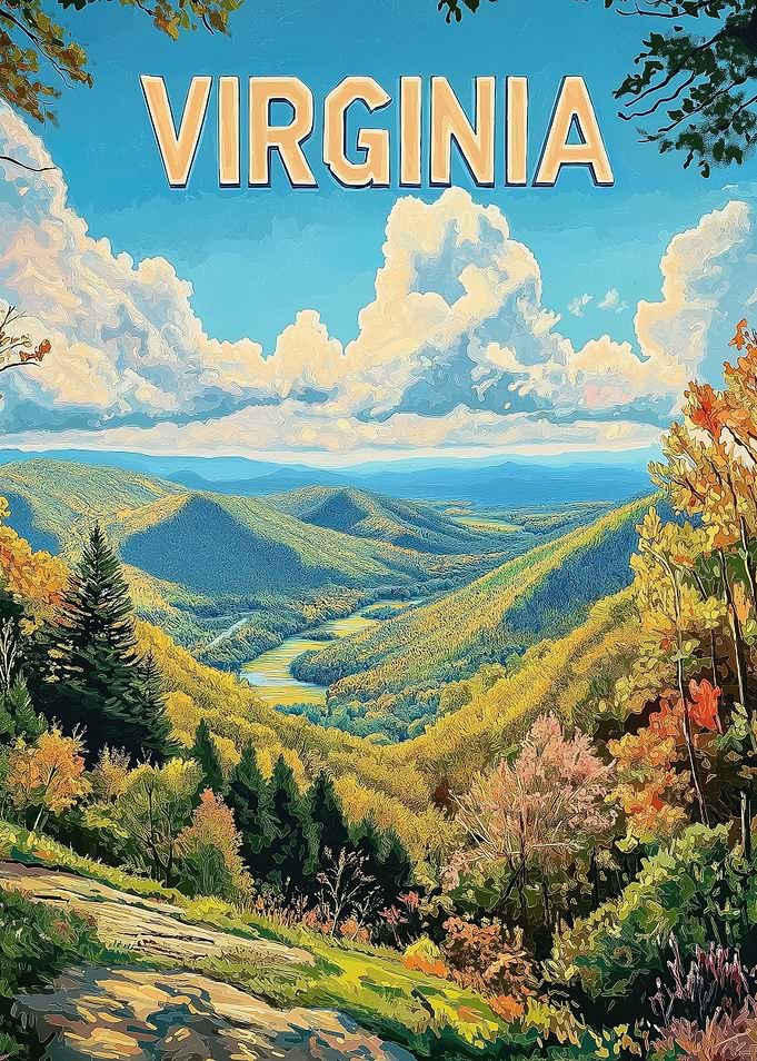 Scenic Virginia Hills Vintage Travel Poster