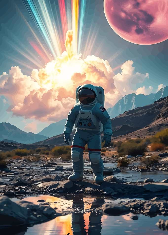Astronaut on Alien Planet Landscape
