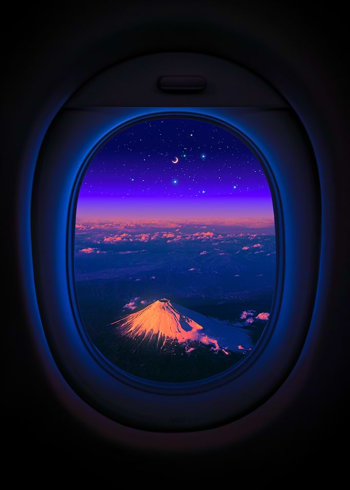 Airplane Window View of Mountain Fuji
