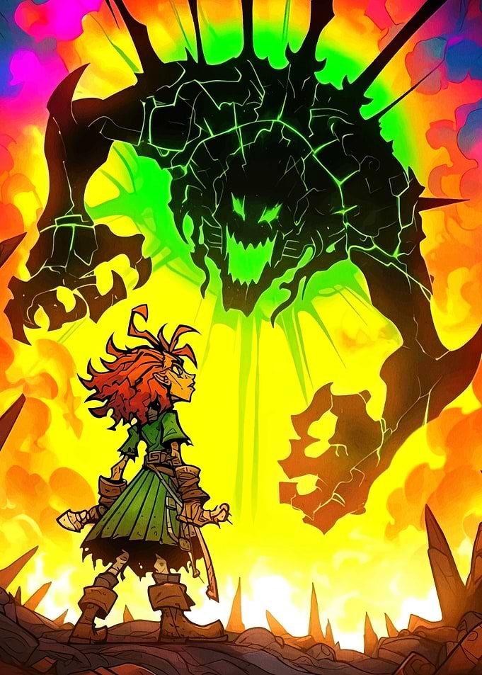Cartoon Girl Facing Shadow Monster