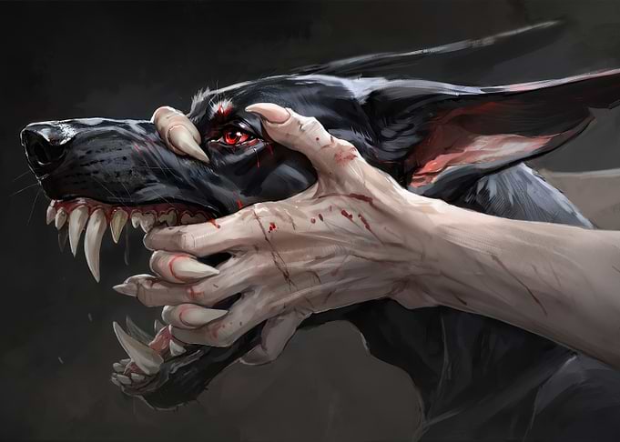 Dog and Hand with Blood