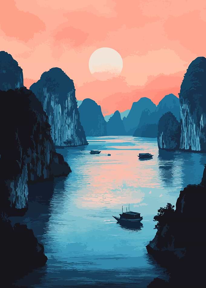 China Sunset Illustration Minimalist Nature Art Illustration