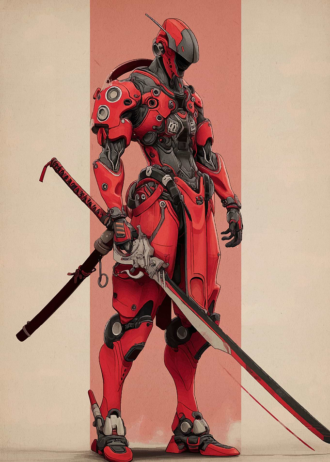 Red Robotic Samurai Warrior