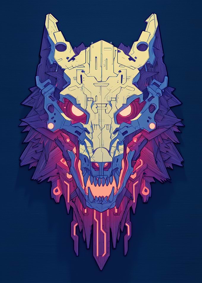 Cyberpunk Wolf Head