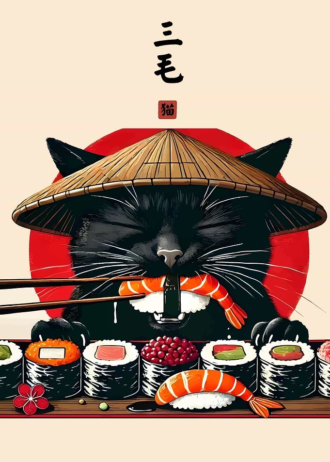 Sushi Cat with Asian Hat