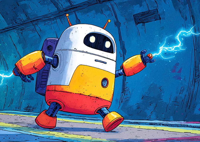 Cartoon Robot with Electricity