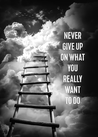 Ladder to the clouds with text