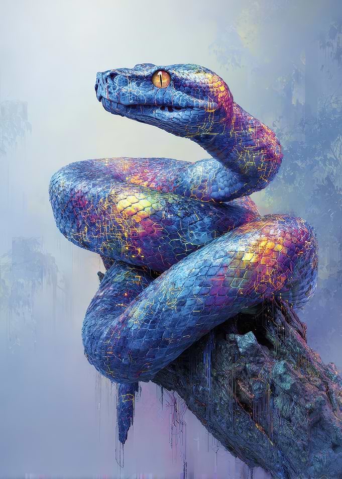 Colorful Snake Coiled on Branch