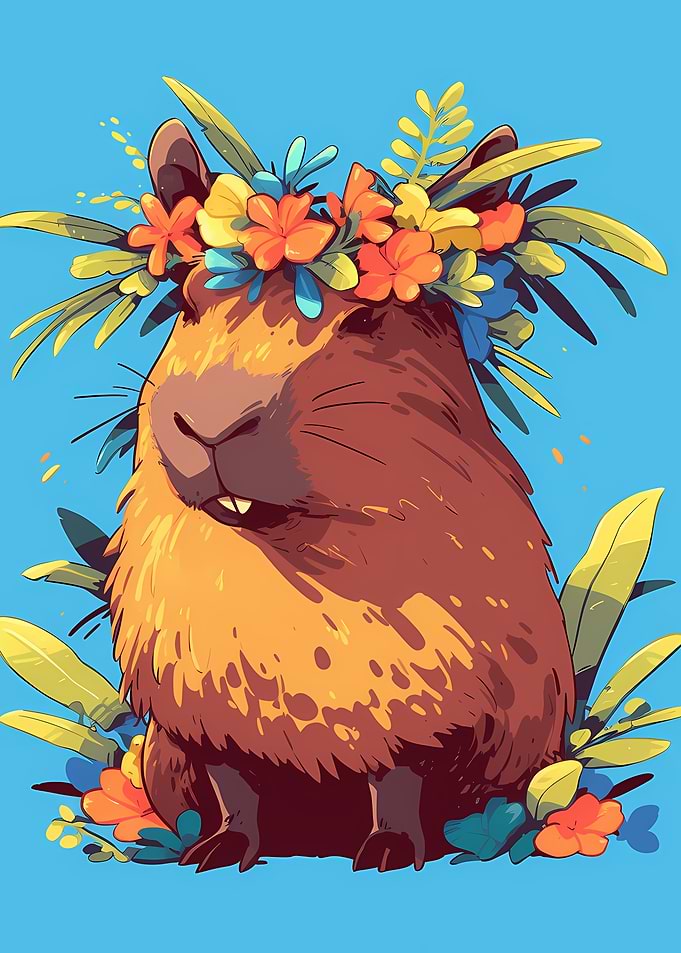 Capybara with Floral Crown Illustration