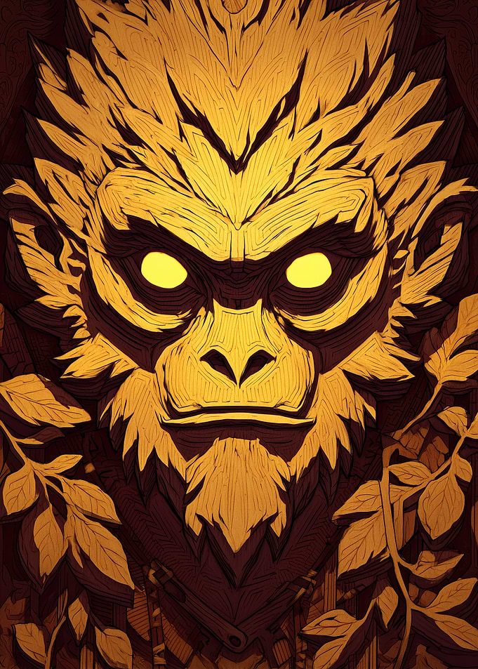 Golden Monkey King with Glowing Eyes