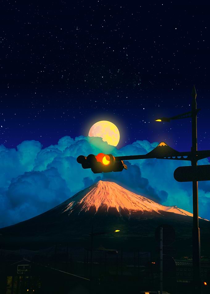 Cumulus and Mount Fuji at night