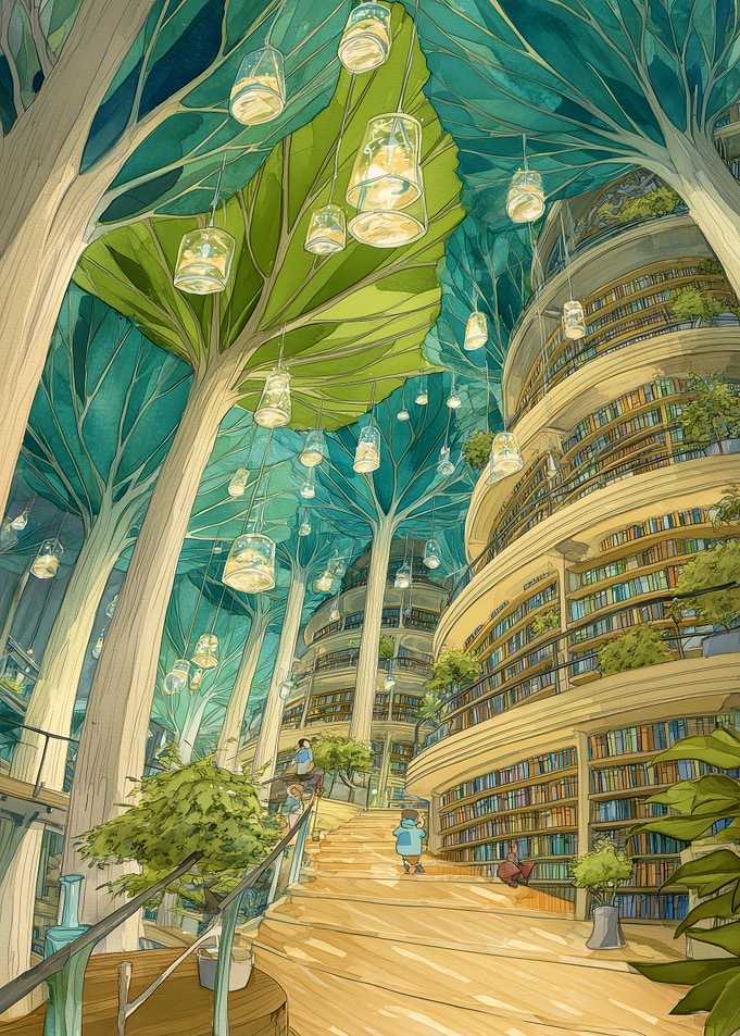 Surreal Library with Tree-like Structures