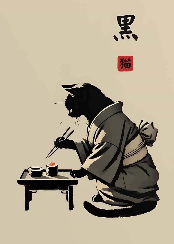 Cat Eating Sushi