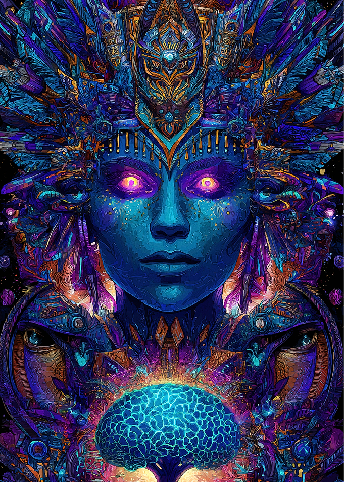 Blue Goddess Glowing Brain