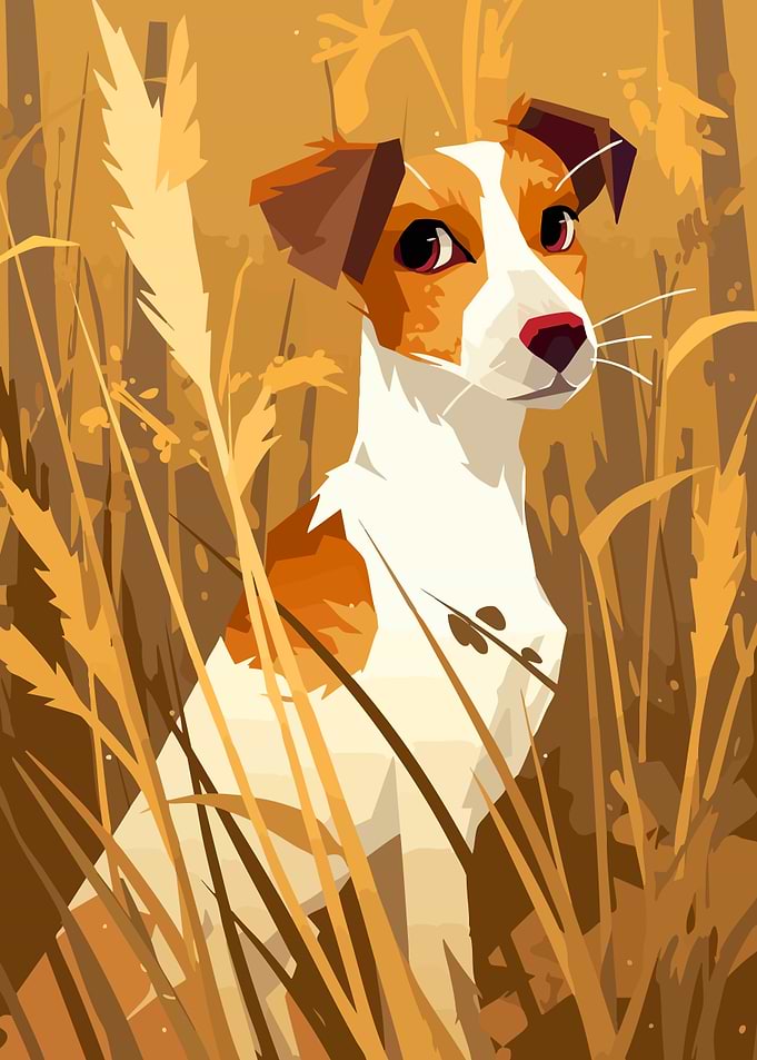 Jack Russell Terrier in Wheat Field Minimalist Dog Art Illustration