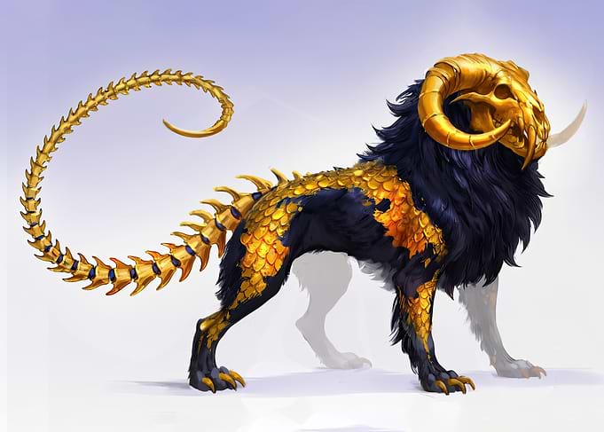 Golden Skull Lion Fantasy Creature