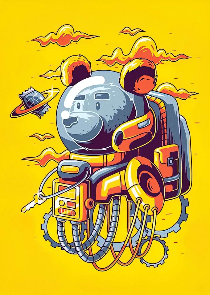 Astronaut Bear Cartoon Illustration
