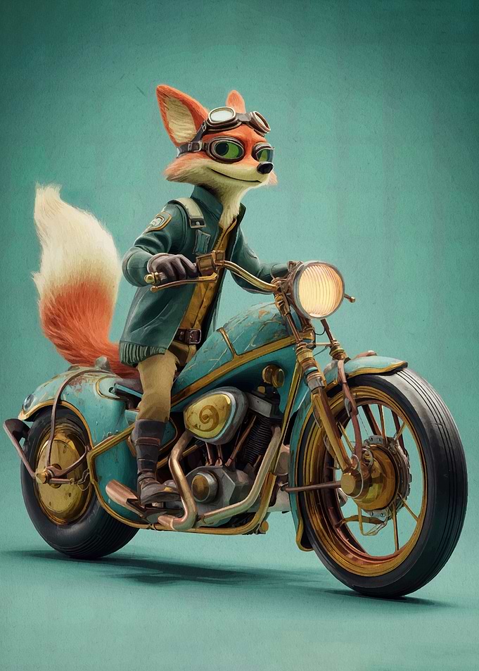 Fox Riding Motorcycle