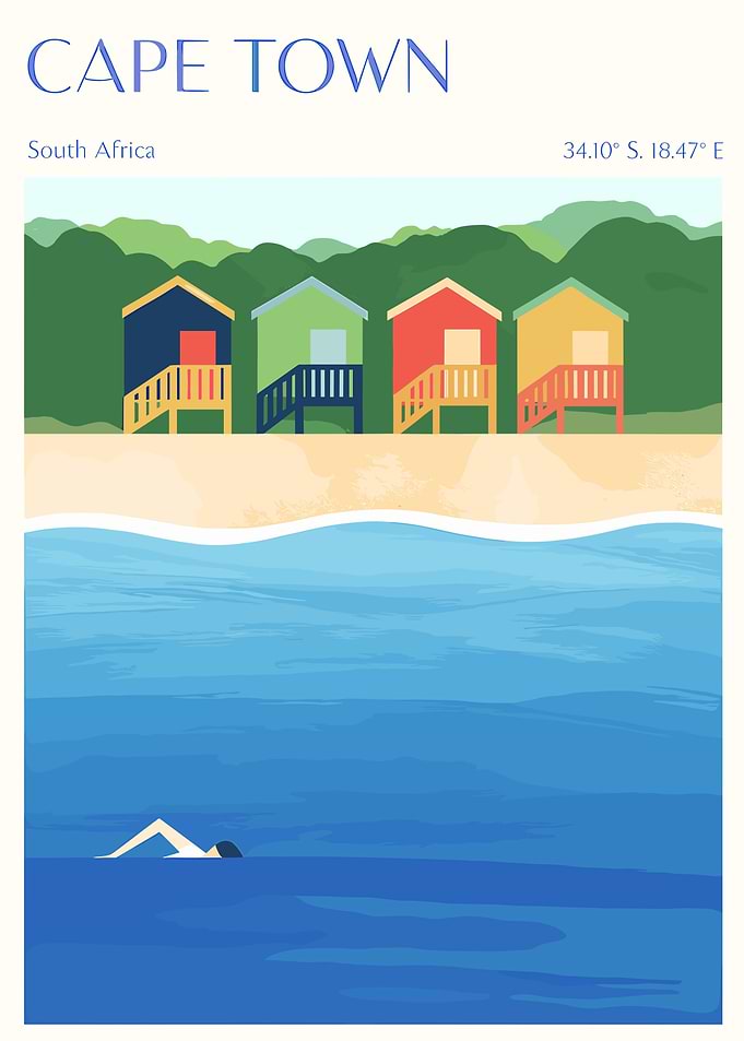 Cape Town Beach Huts Illustration