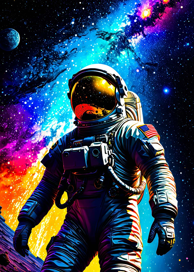 Astronaut in Space with Colorful Nebula