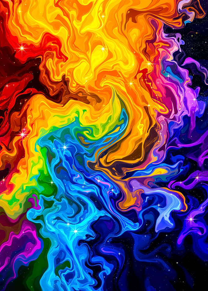 Colorful Abstract Rainbow Swirls with Stars
