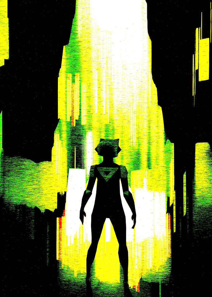 Abzu Figure in Abstract Green Light