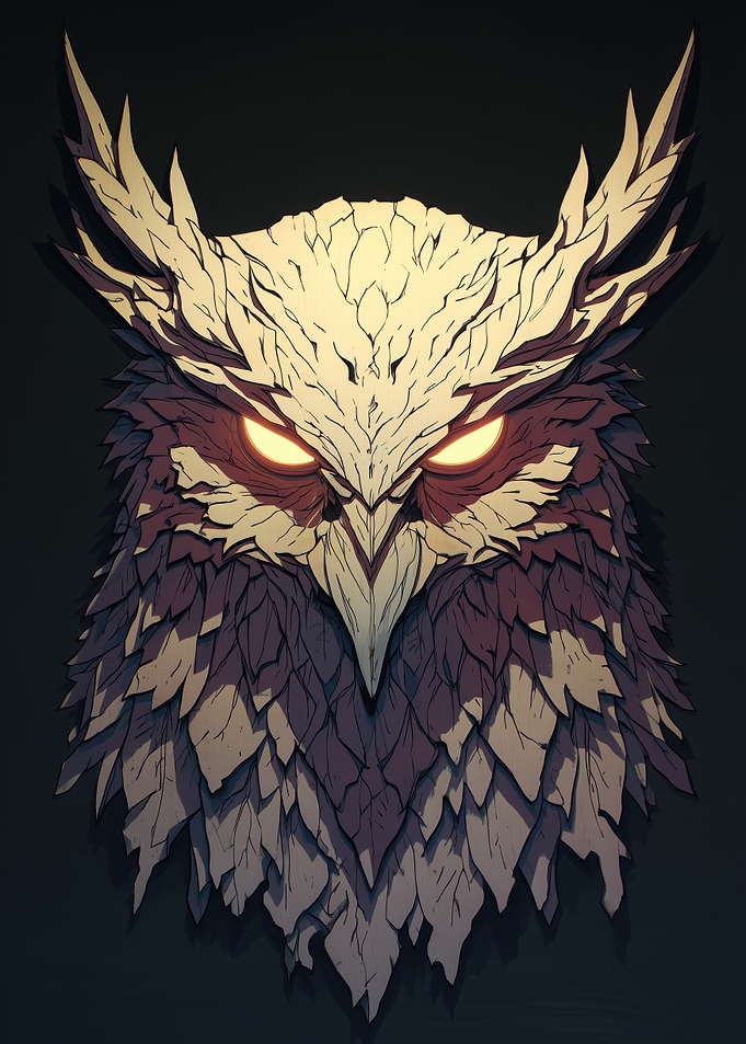 Stylized Owl Portrait with Glowing Eyes
